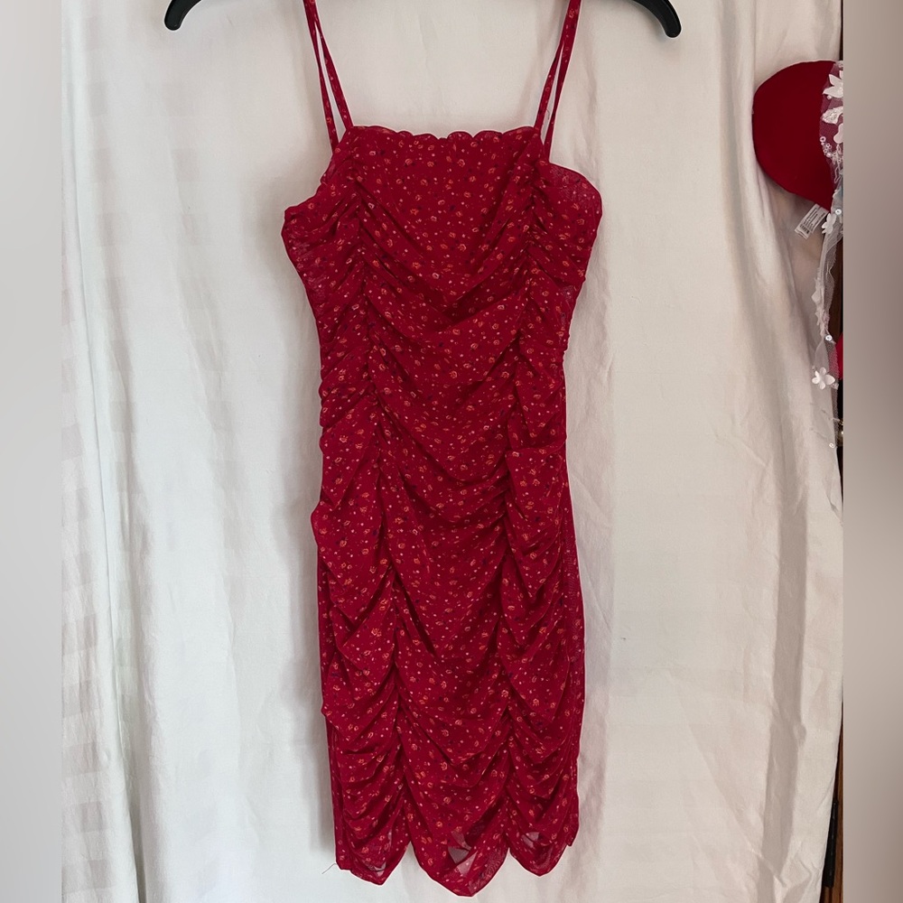 Nasty Gal Red Floral Mini Dress Size 6